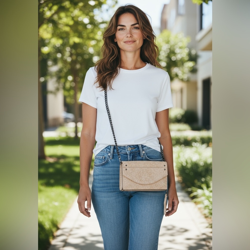 Aimee Kestenberg Leather Wallet on a Chain/Clutch /Crossbody Rose Gold Metallic